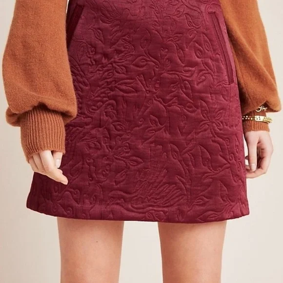 Maeve X Anthropologie Beatrice Burgundy Floral Quilted Mini Skirt, Sz. 10 - Picture 3 of 15